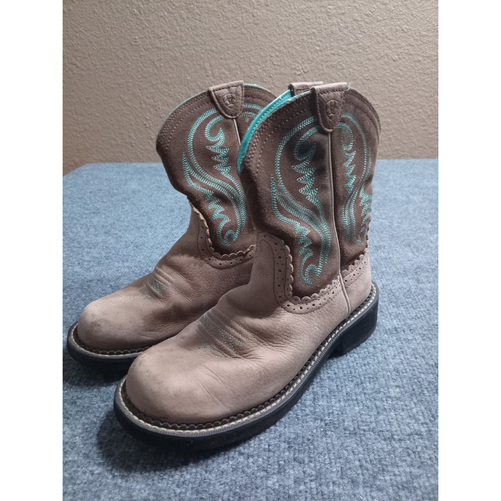 Ariat Girls Western Cowboy Boots Brown Turquoise Leather Size 7.5B Youth